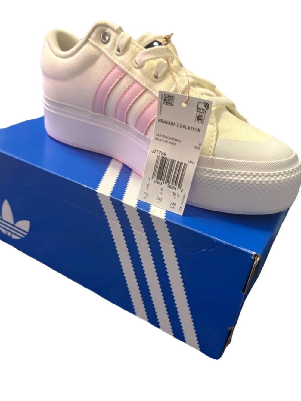 adidas Bravada 2.0 Platform Sneakers White with Pink Stripes